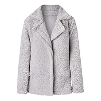 Andongnywell Ms. Fuzzy Wool Coat Button Cardigan Winter Warm Coat Can Stand Collar Long Sleeve Overcoat (Light Gray,XX-Large)
