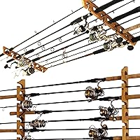 Rush Creek Creations 8-Rod Wall or Ceiling Fishing Rod Storage Rack, Vertical or Horizontal Fishing Rod Holder with 8 Rod Capacity, American Cherry