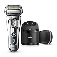 Braun Electric Razor for Men, Series 9 9296CC Electric Shaver With Precision Trimmer, Rechargeable, Wet & Dry Foil Shaver, Clean & Charge Station & Leather Travel Case