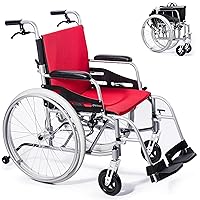 Magnesium Lightweight Wheelchair - 21lbs Self Propelled Chair with Travel Bag & Cushion, Folding 17.5” W Seat, Park & Brake Anti Tipper, Swing Away Footrests, Ultra Light, Red