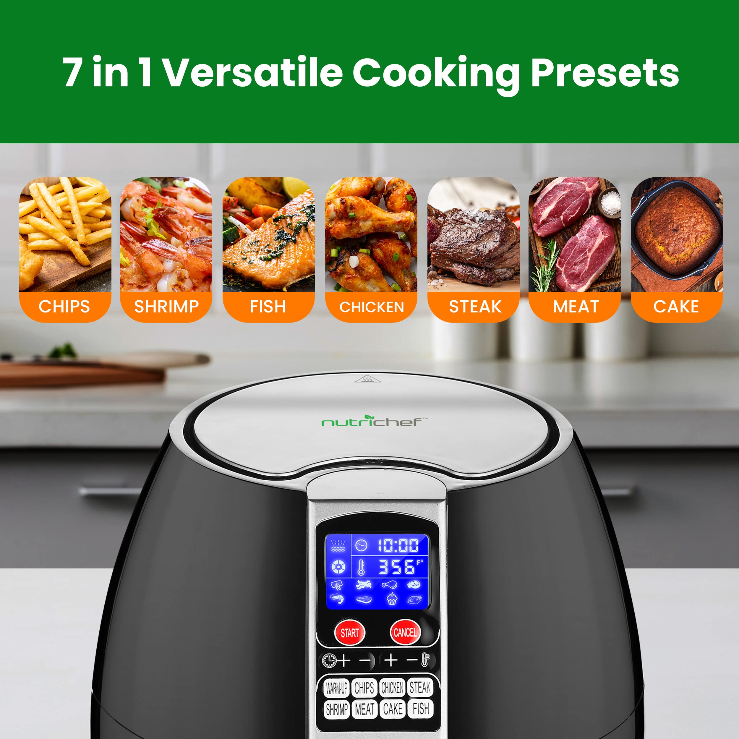 Hot Air Fryer Oven - Oilless Convection Power Multi Cooker with Digital Display and 3.7 Qt Capacity - Perfect for Baking, Grilling, and More - Includes Basket Pan - Stainless Steel