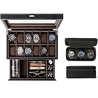 TAWBURY GIFT SET | Bayswater 12 Slot Watch Box with Drawer (Black) and Fraser 3 Watch Travel Case (Black)