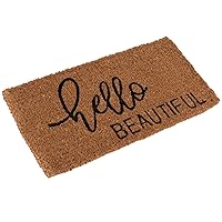 Creative Co-Op Natural Coir Hello Beautiful Message, Black Doormat