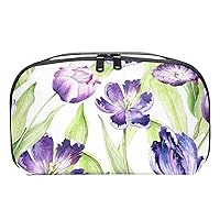 Electronics Organizer, Purple Tulips Flower Small Travel Cable Organizer Carrying Bag, Compact Tech Case Bag for Electronic Accessories, Cords, Charger, USB, Hard Drives, smb-001-1
