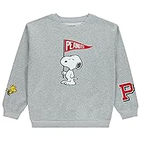Peanuts Ladies Snoopy Fashion Sweatshirt Crewneck with Chenille Patch and Embroidery Sleeve Prints - Snoopy Sweatshirt