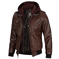Mens Brown Leather Jacket with removable Hood | [1112374] Dark Brown Edinburgh, L