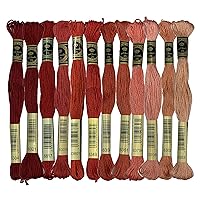 Red Colors 100% Long-Staple Cotton Embroidery Floss Pack Cross Stitch Threads, Pack of 12 Skeins