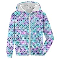 Fanient Girls Zip Up Hoodies Kids 3D Cool Casual Hooded Sweatshirts Hoody with Pockets 6-14 Years