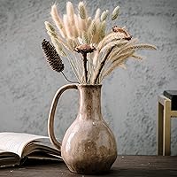 Brown Ceramic Vase with Handle, Modern Farmhouse Glazed Vases for Home Decor, Rustic Vintage Pottery Vase, Decorative Terracotta Vases for Flowers, Dried Flowers, Pampas Grass