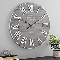 Gray Emmett Shiplap Wall Clock, Large Vintage Decor for Living Room, Home Office, Round, Plastic, Farmhouse, 27 inches