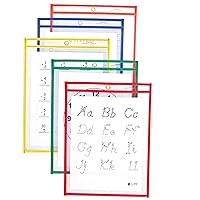 C-Line Reusable Dry Erase Pockets, 9 x 12 Inches, Assorted Primary Colors, 5 Pockets per Pack (40630)