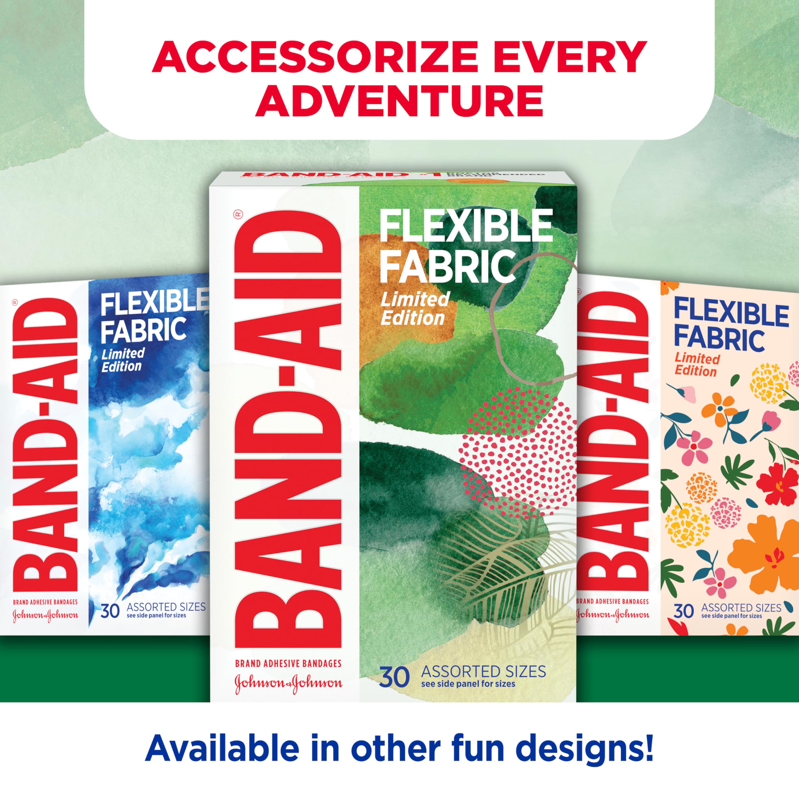 Band-Aid Brand Flexible Fabric Bandages, Forest, Assorted Sizes, 30 ct