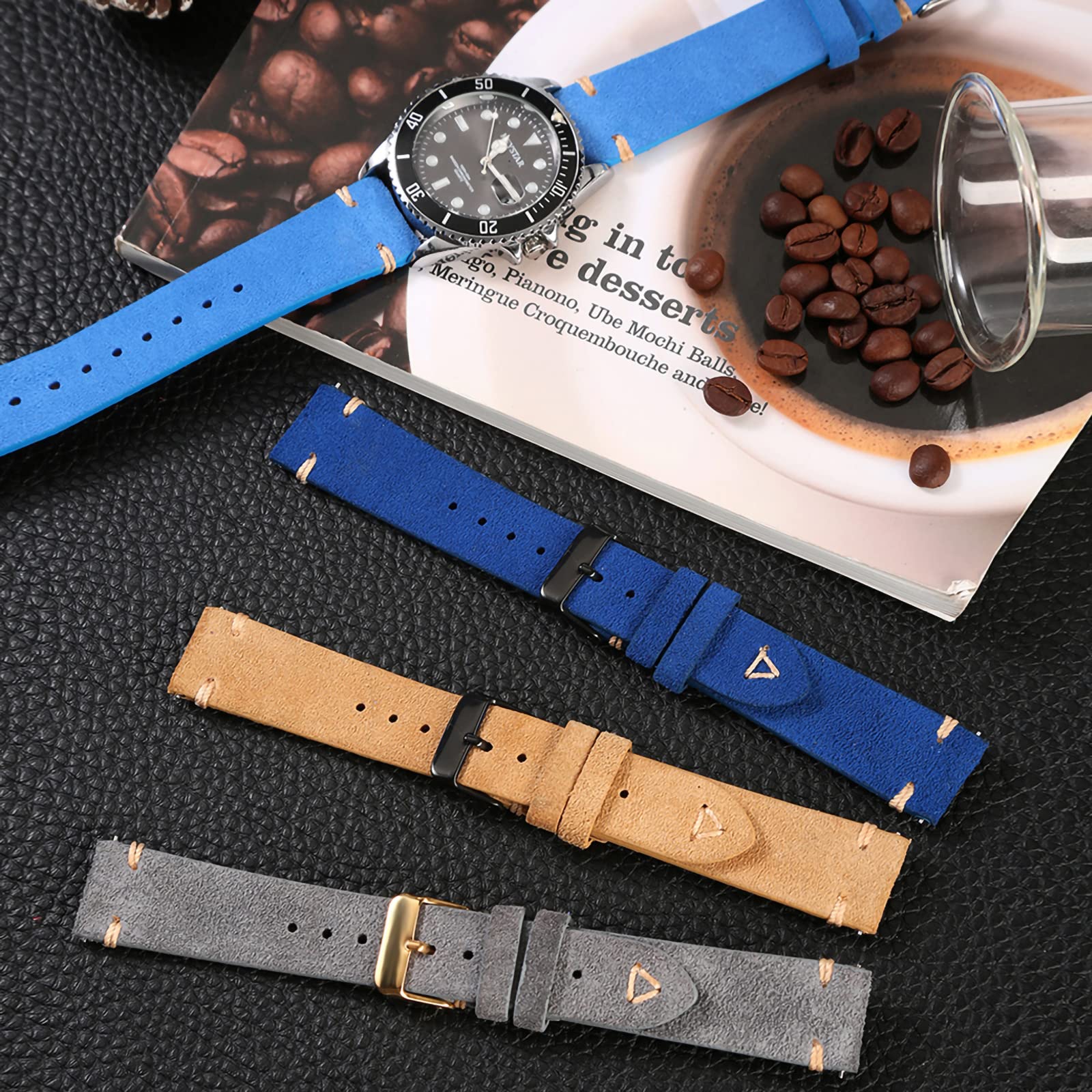 WOUKUP Quick Release Suede Leather Watch Bands Vintage Watchband for Men Watch Strap 18mm 19mm 20mm 21mm 22mm