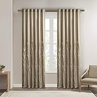 Tan Curtains For Living Room , Transitional-Rod Pocket Light Curtains For Bedroom , Andora Embroidered Back Tab Fabric Window Curtains , 50