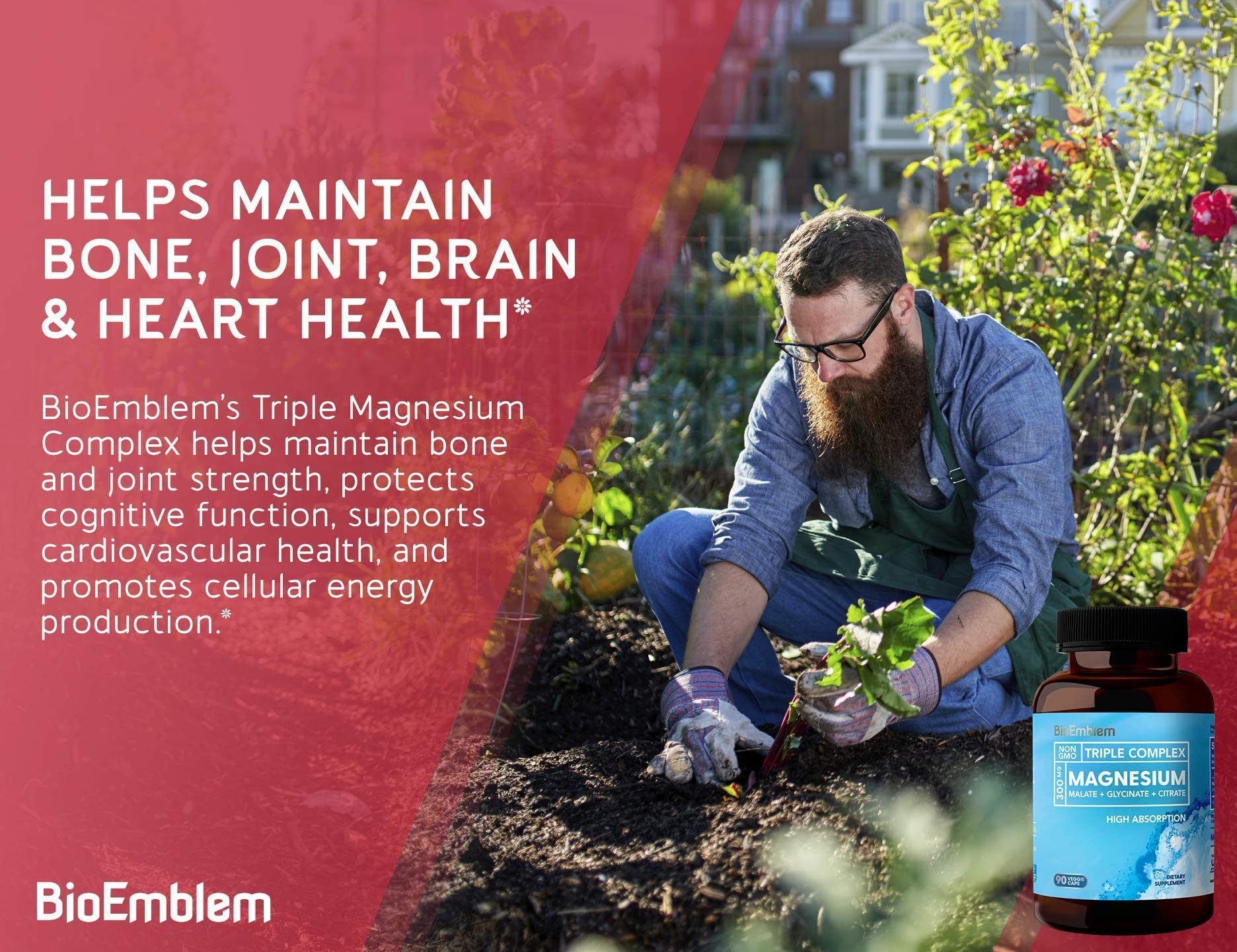 BioEmblem Triple Magnesium Complex and BioEmblem Turmeric Curcumin with Clinically Studied TurmiPure - Joint Support, Healthy Inflammation Turmeric Supplements