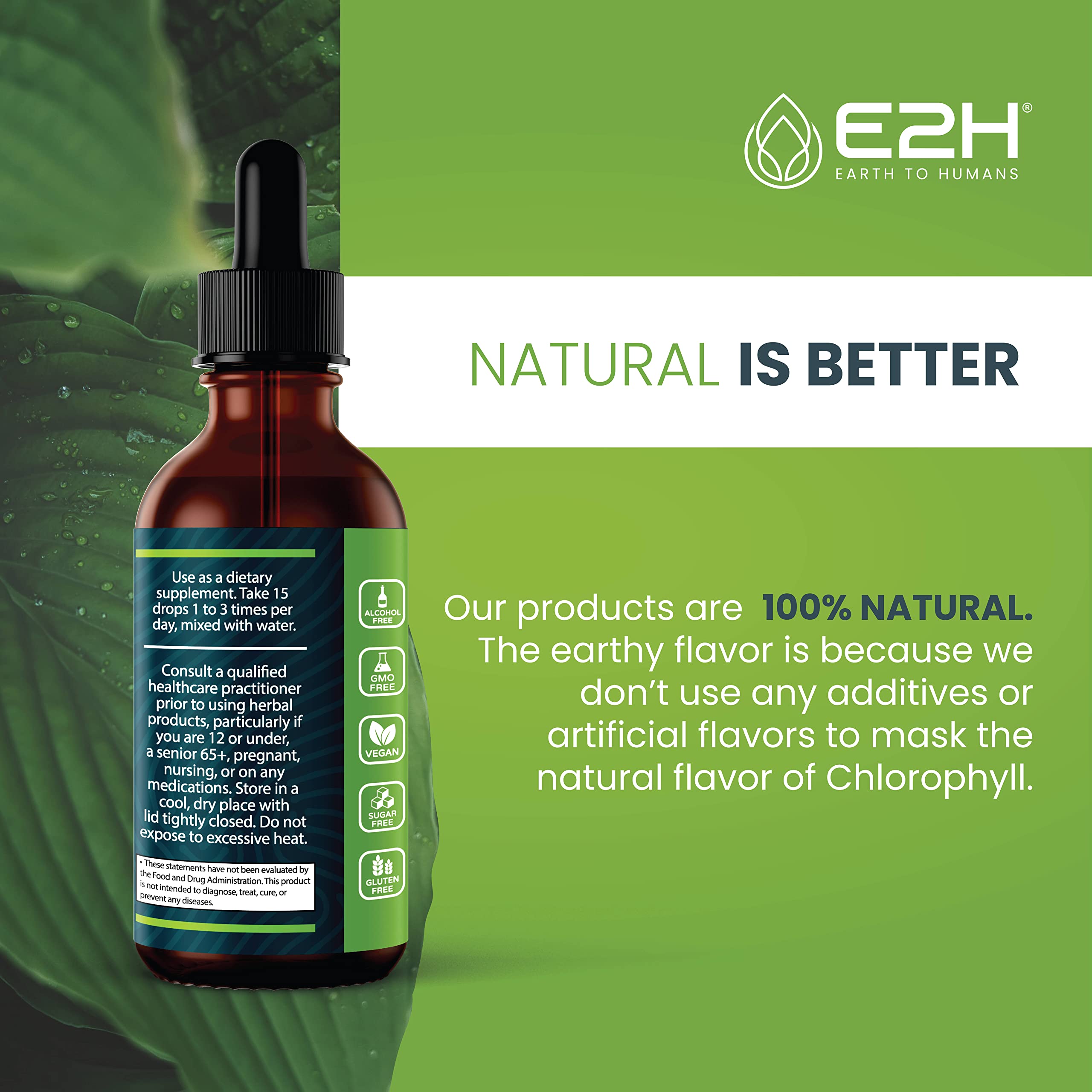 E2H: Liquid Chlorophyll Natural Flavor and Peppermint Flavor | Vegan, Non-GMO - 2 Fl Oz Each (4 Fl Oz Total) - Bundle