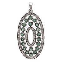 Natural Colombian Natural Gemstone & Simulated Diamon Pendant 925 Fine Silver (emerald)