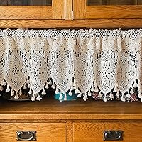 Retro Crochet Curtain Valance for Kitchen Window Boho Curtain Tiers for Coffee Decor Rod Pocket Farmhouse Short Curtains for Room Divider 1 Panel Knitting Doorway Curtain W47 X L15 Inch