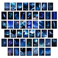 HZSYF Blue Photo Wall Collage Kit - Galaxy Stars Wall Art Space Posters Pictures Aesthetic Room Decor for Boys Girls Bedroom Dorm Nature Nebula Starry Night Universe Artwork 50 Set 4x6inch UNFRAMED