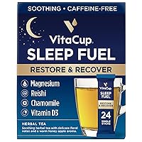 VitaCup Sleep Fuel Instant Tea Packets for Deep REM Sleep, Relax & De-Stress w/Chamomile Tea, Magnesium, Vitamin D3, Coconut Water, Coconut Milk, Potassium, Calming Tea for Full Body Relaxation, 24Ct
