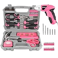 Hi-Spec 27pc Pink 4.8V Electric Cordless Power Screwdriver Bundle with 42pc Household DIY Tool Kit for Women