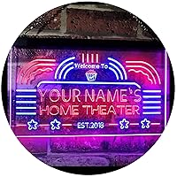 Personalized Your Name Custom Home Theater Established Year Dual Color LED Neon Sign Blue & Red 16 x 12 Inches st6s43-ph1-tm-br