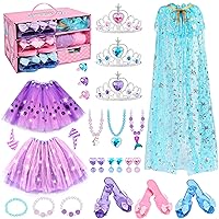 Princess Dress Up Shoes and Jewelry Boutique -Girls Pretend Play Set w Cloak & Tutu Skirt, 3 Pairs Princess Shoes Pretend Jewelry Accessories Girls Toddlers Beauty Birthday Gifts Princess Toys Years3+