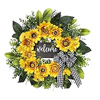 Sunflower Wreath with Welcome,Summer Fall Wreath for Front Door, Unique Housewarming Gift,mother'day Gift,Farmhouse Porch Decor,Sunflower Wall Decor,Wedding Favors,Year Round wreaths-20inch