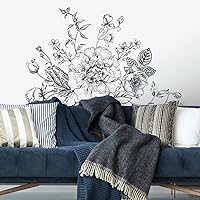 RoomMates RMK3865GM Black and White Peony Peel and Stick Giant Wall Decals