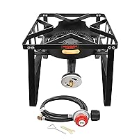 Deluxe Banjo Single Propane Burner, 200,000 BTU Portable Outdoor Stove for Camping Cooking/Home Brewing/Making Sauces, 16” Square