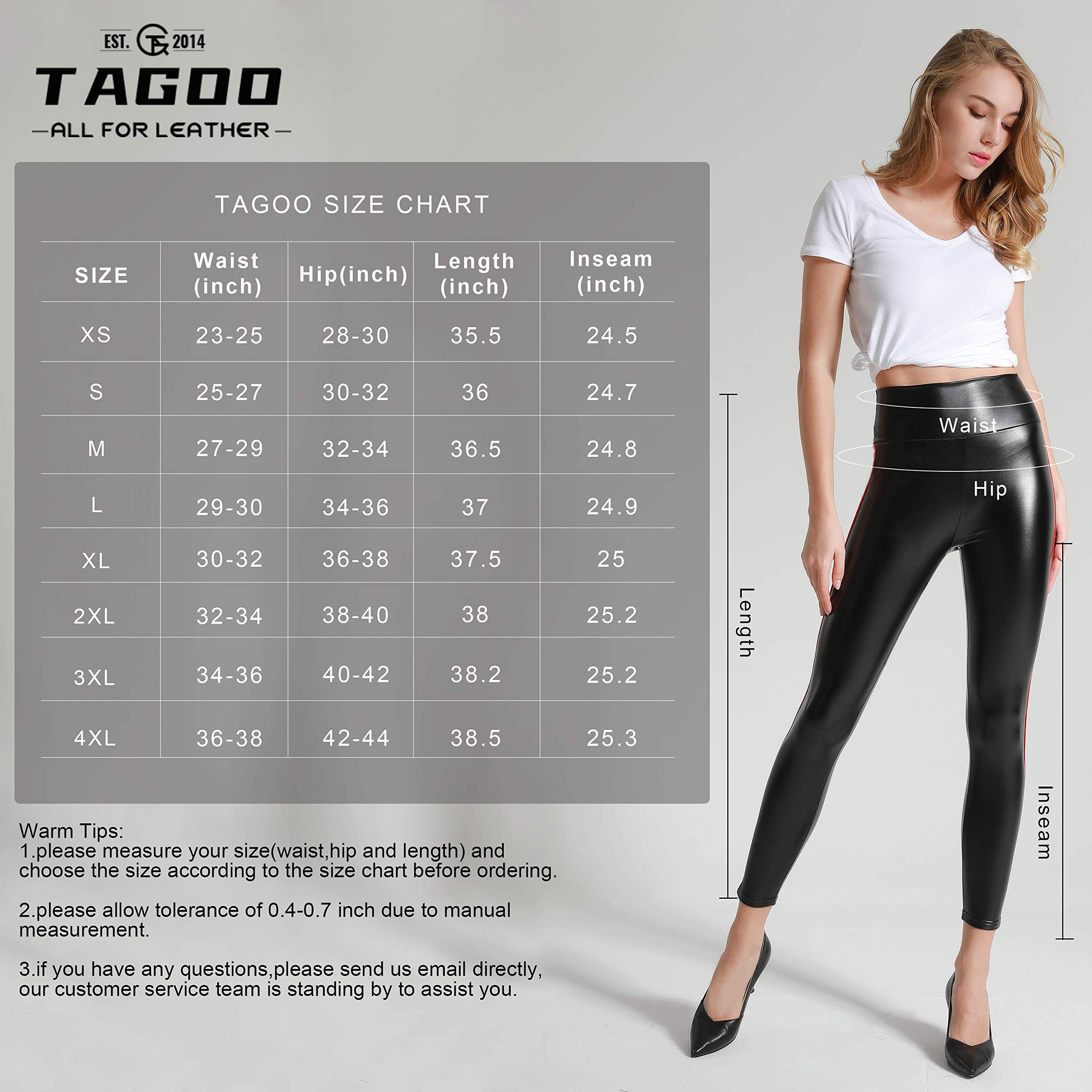 Tagoo Women's Stretchy Faux Leather Leggings Pants, Sexy Red High Waisted Tights