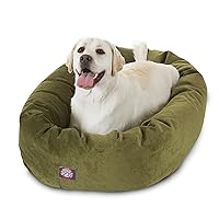 Majestic Pet 40 Inch Micro Velvet Calming Dog Bed Washable – Cozy Soft Round Dog Bed with Spine for Head Support - Fluffy Donut Dog Bed 40x29x9 (inch) – Round Pet Bed Large – Fern