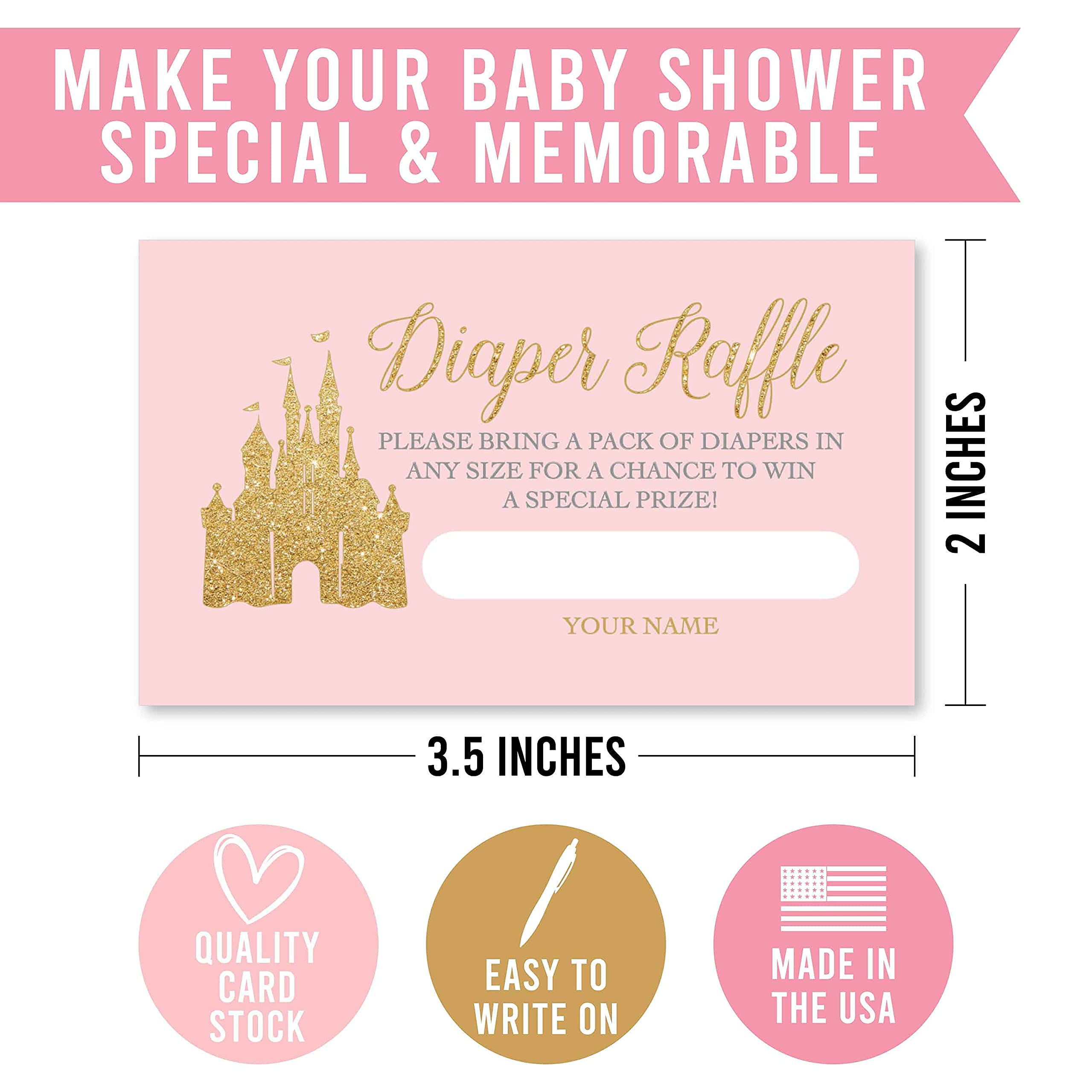 25 Little Princess Baby Shower Invitations, 25 Baby Shower Diaper Raffle Tickets For Baby Shower Girl, Pink & Gold Fill or Write in Card, Diaper Raffle Cards, Baby Shower Invitation Inserts