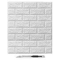Art3d 30Pcs 3D Brick Wallpaper in White, Faux Foam Brick Wall Panels Peel and Stick, Waterproof for Bedroom, Living Room, and Laundry Decor (43.5Sq.Ft)