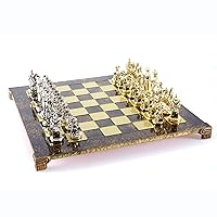 Knights Chess Set - Brass&Nickel - Brown Chess Board