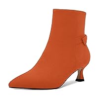 WAYDERNS Womens Solid Zip Pointed Toe Suede Cute Outdoor Kitten Low Heel Ankle High Boots 2 Inch
