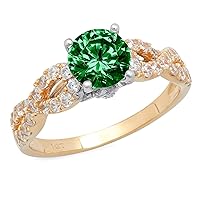 Clara Pucci 1.45 Brilliant Round Cut Solitaire Stunning Simulated Emerald Accent Anniversary Promise Bridal ring Solid 18K 2 tone Gold