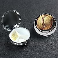 Pill Case Round Pill Box with 3 Compartment Vintage American Baseball Pill Organizer Waterproof Medicine Organizer Box for Travel Metal Pill Containers for Medication Planner