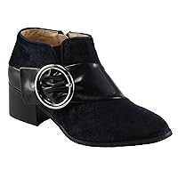MackinJ Women's Faux Fur Pointed-toe Mid Block Heel Ankle Dress Boots(108-7)
