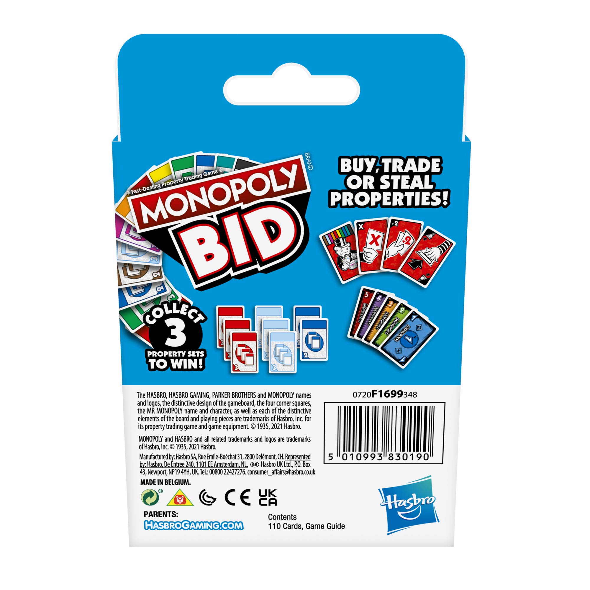 Monopoly Bid Game, Quick-Playing Card Game for 4 Players, Game for Families and Kids Ages 7 and Up