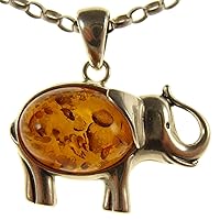 BALTIC AMBER AND STERLING SILVER 925 ELEPHANT PENDANT NECKLACE - 14 16 18 20 22 24 26 28 30 32 34