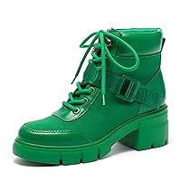 REDTOP Women's Combat Boots Chunky Lug Sole Ankle Boots Lace Up Buckle Casual Shoes