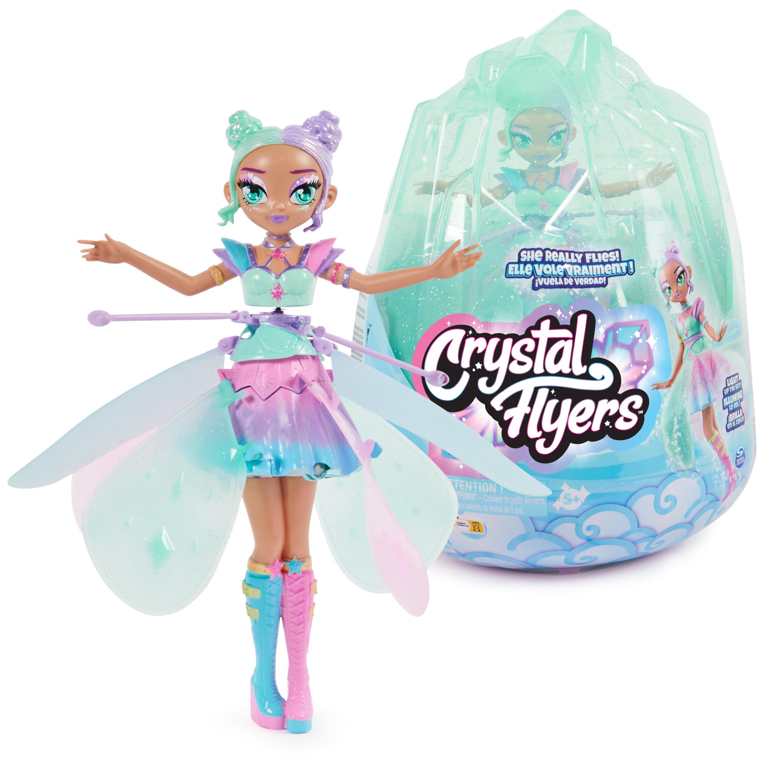 Hatchimals Crystal Flyers, Pastel Kawaii Doll Magical Flying Toy with Lights (Packaging May Vary), Kids Toys for Girls and Boys Ages 5 and Up