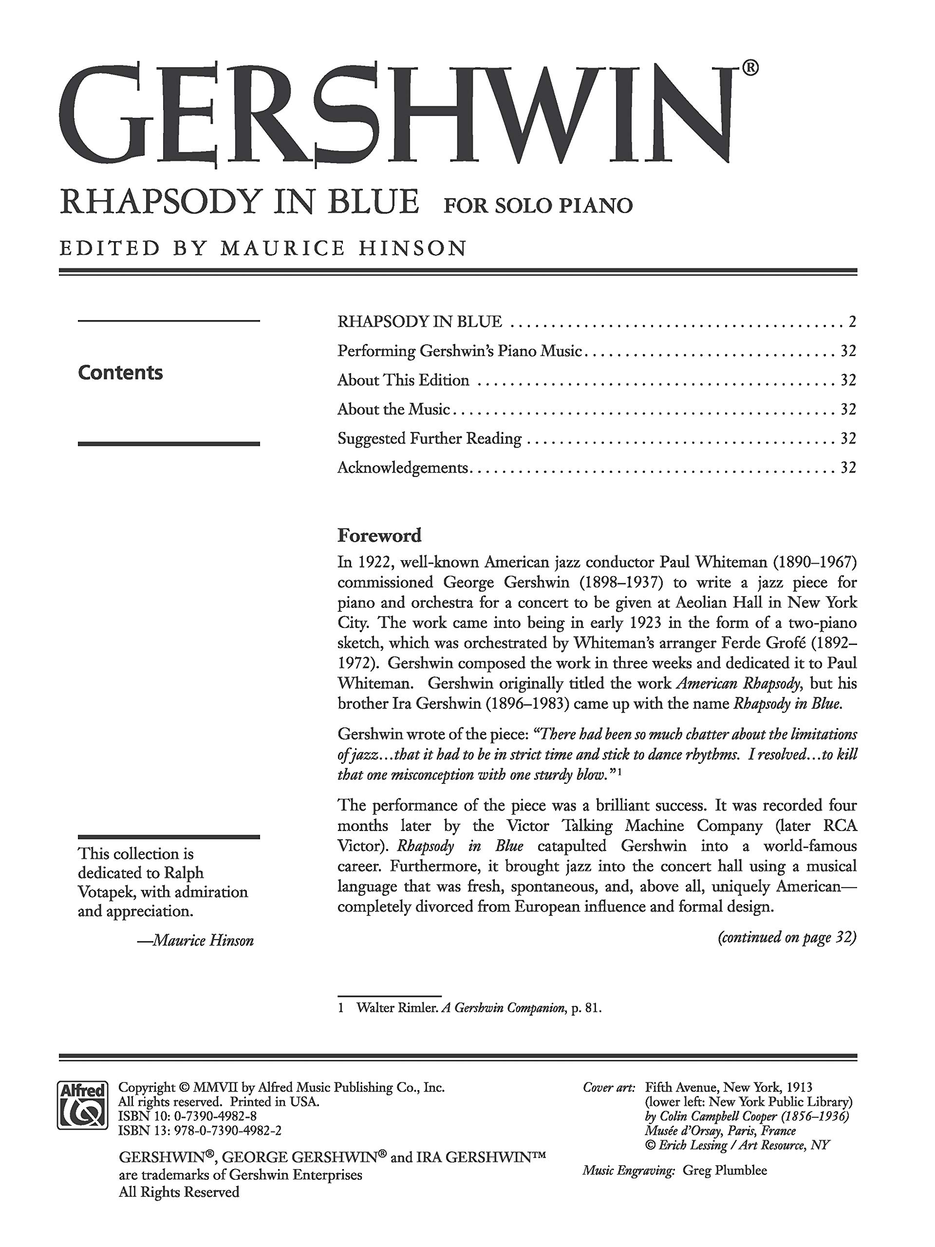 Rhapsody in Blue: Solo Piano Version (Alfred Masterwork Edition)