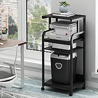 Printer Stand with Adjustable Shelf, 4 Tier Large Tall Printer Table with Wheels for Home Office Storage and Organization, Rolling Stand Cart for Computer Tower CPU Shredder, Black