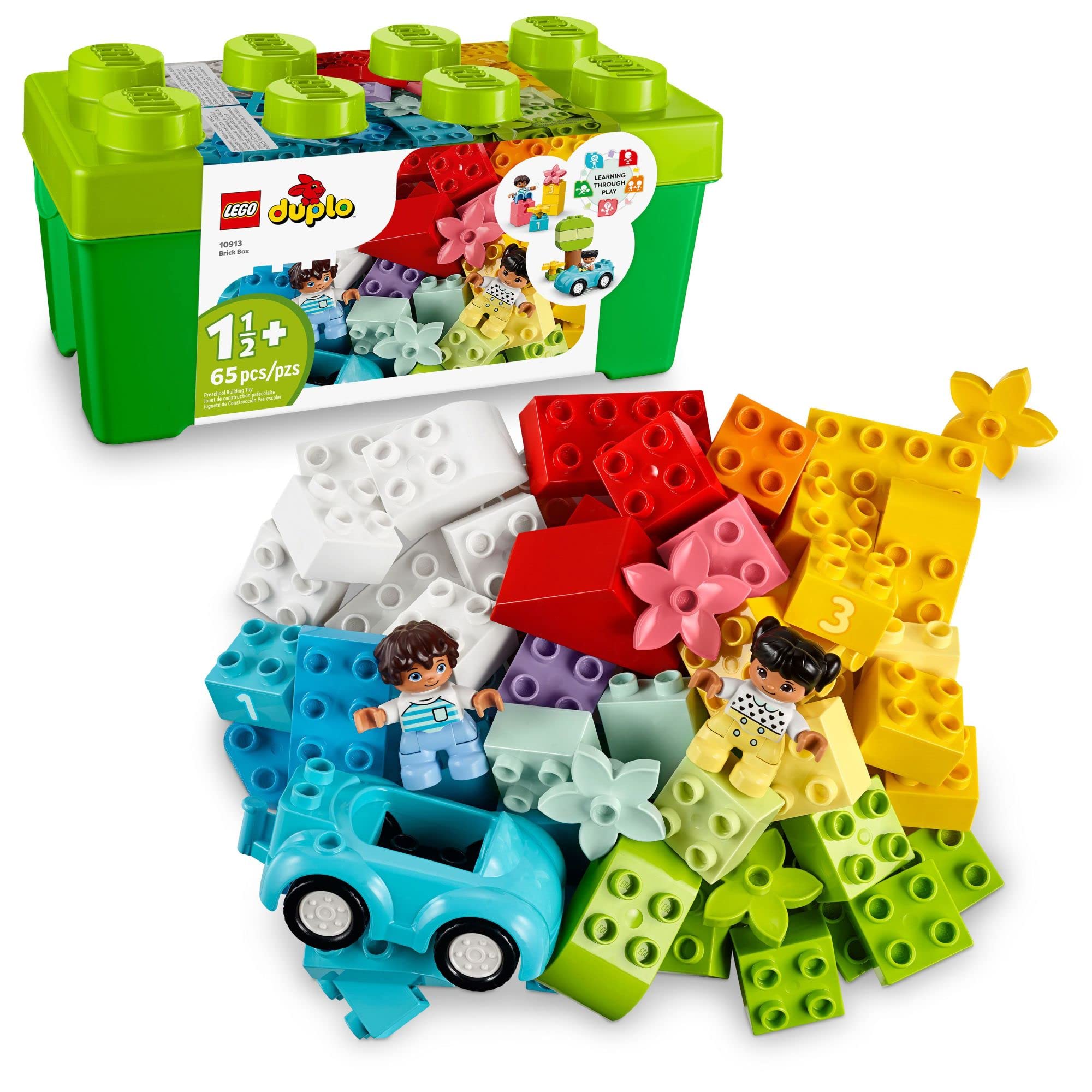 LEGO DUPLO Classic Brick Box Building Set 10913 - Features Storage Organizer, Toy Car, Number Bricks, Build, Learn, and Play, Great Gift Playset for Toddlers, Boys, and Girls Ages 18+ Months