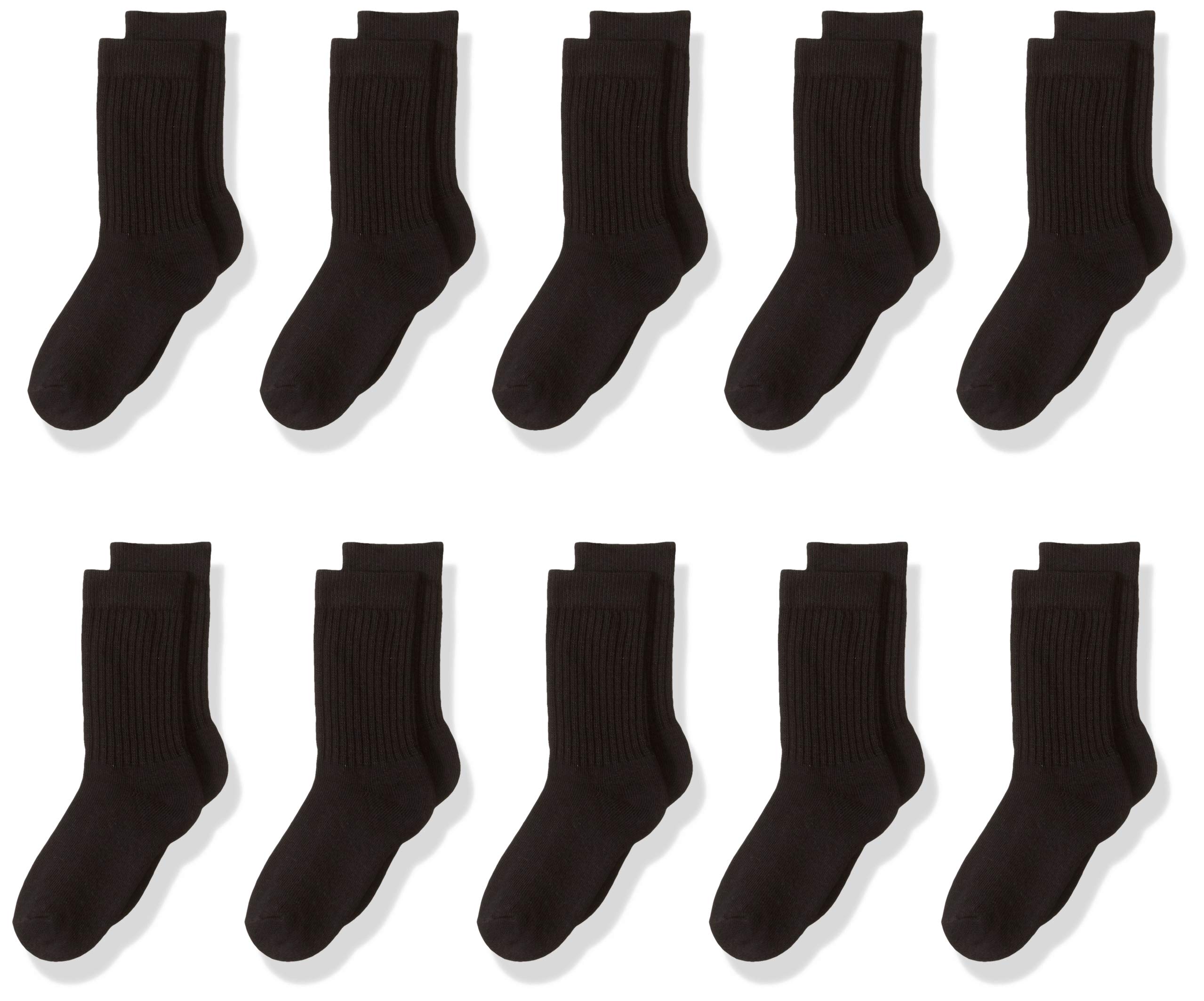 Amazon Essentials Boys and Toddlers' Cotton Crew Sock, 10 Pairs