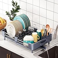 Dish Drying Rack for Kitchen Counter for Single or Couple Expandable Dish Drying Rack for Small Counter Space Dish Rack with Drainboard Dish Drainer Rack for Couple, Grey