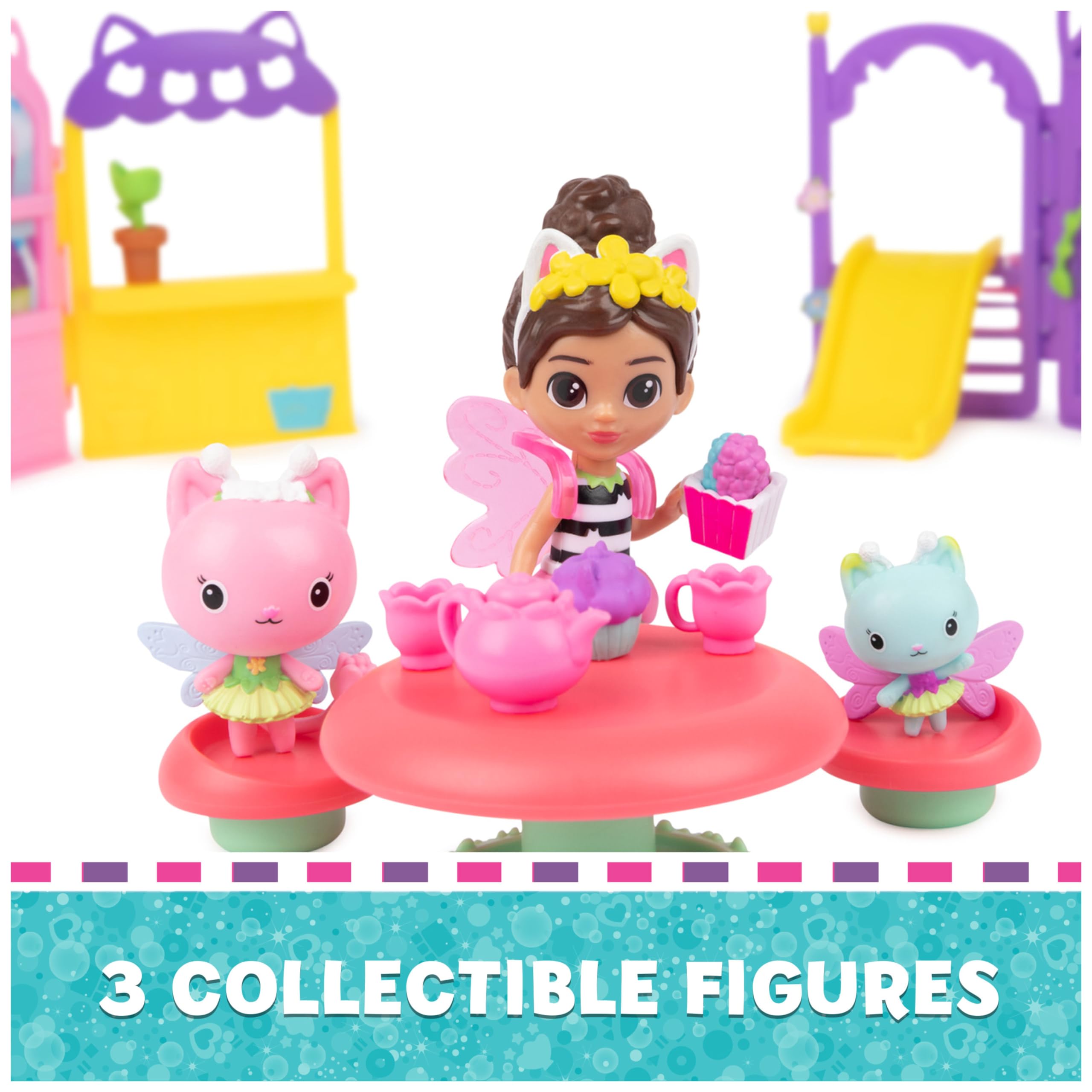 Gabby's Dollhouse, Kitty Fairy Garden Party, 18-Piece Playset with 3 Toy Figures, Surprise Toys & Dollhouse Accessories, Kids Toys for Girls & Boys 3+