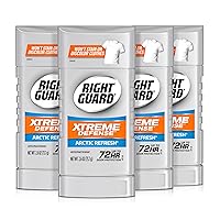 Right Guard Xtreme Defense Antiperspirant Deodorant Invisible Solid Stick, Arctic Refresh, 2.6 Ounce , 4 Count (Pack of 1)